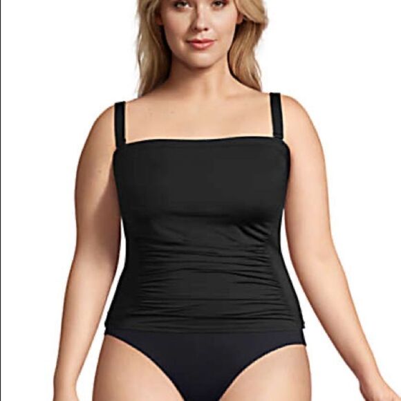 Land’s End Plus Regular size Bandeau tankini top removable straps black Various - Picture 4 of 8